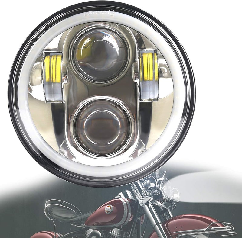 ZZJAUBI Chrome Motorcycle Headlight, 5-3/4inch Round Projector Headlight with White DRL compatible with XL883N/FLSTS/XG750/FXDWG/XL1200V - Image 1